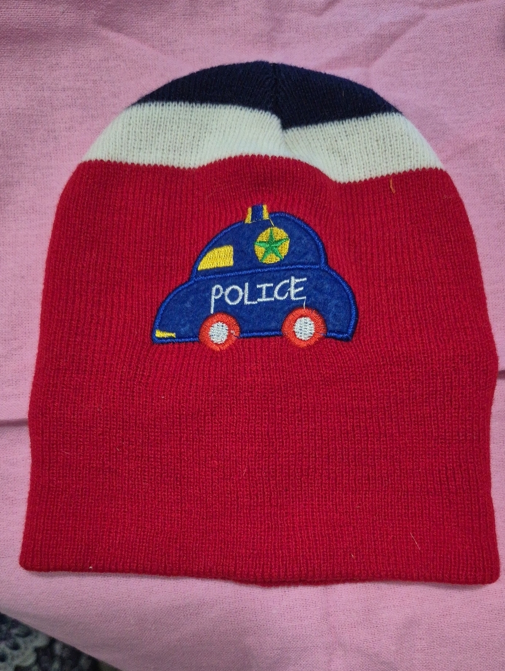 Kids Red Police Car Knit Beanie Hat - Brand Unspecified